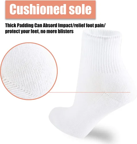 Vista 5 de NevEND Paquete de 6 calcetines deportivos de algodón para mujer con acolchado grueso y transpirable, Blanco