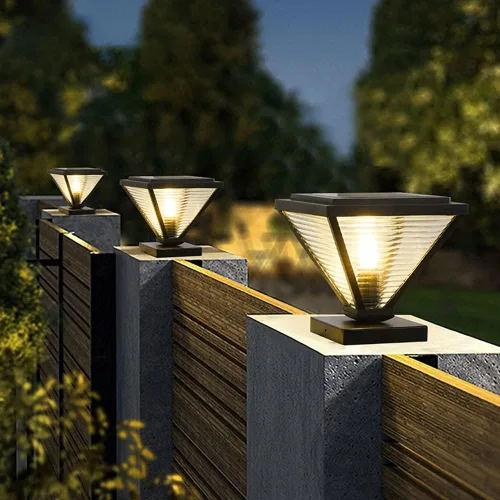 Vista 5 de Luces de poste al aire libre, luz solar de cabeza de poste moderna de acero inoxidable IP55, lámpara de pilar impermeable al aire libre, villa