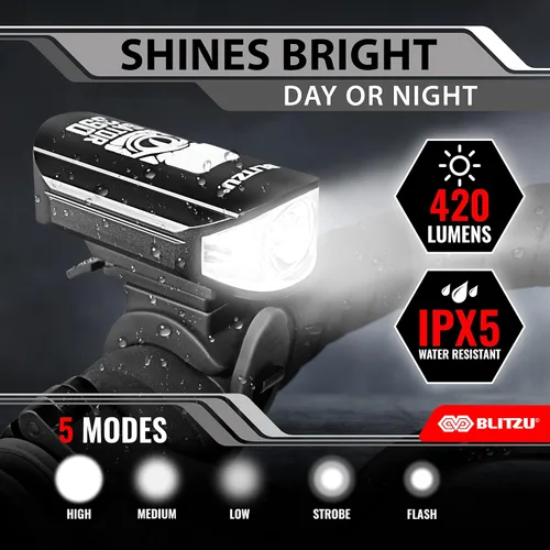 Vista 5 de BLITZU Juego de luces recargables tipo C ultra brillantes para bicicleta, faros delanteros y traseros para bicicleta, accesorios de bicicleta