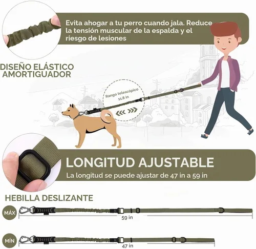 Vista 6 de Hotsky Correa táctica para perro resistente para perros medianos y grandes que tiran, 4-6 pies, resistente correa elástica para perro que absorbe