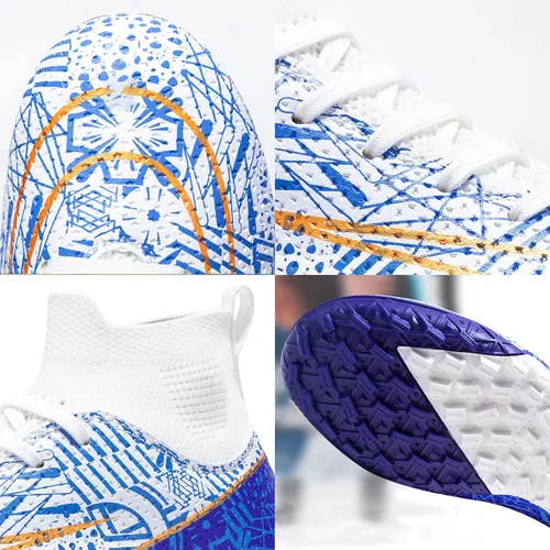 Vista 2 de Kikaluo Zapatos de fútbol para hombre con tacos de fútbol con cordones antideslizantes con puntas cortas y suelas de goma para interiores firmes