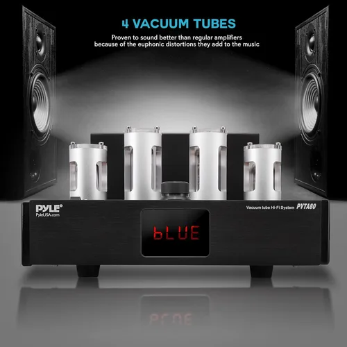 Vista 3 de Pyle Receptor Amplificador Bluetooth de Tubo - 500W Amplificador de Potencia de Tubo al Vacío Hi-Fi para Teatro en Casa Audio de Escritorio Estéreo