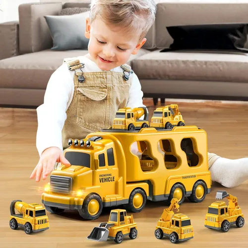 Vista 6 de JUKUDAHU Camiones para niños pequeños de 2 a 4 años 1-3 4-8 4-7 para niños y niñas, camiones de juguete de construcción de 5 en 1 para niños