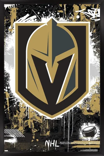 Vista 8 de Trends International NHL Vegas Golden Knights - Póster de pared con logotipo Maximalist 23 Versión enmarcada Barnwood