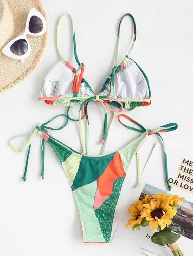 Vista 3 de ZAFUL Conjunto de bikini de corte alto para mujer, traje de baño sexy