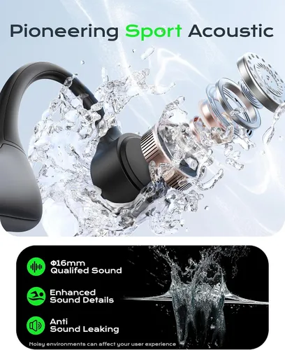 Vista 4 de DEMICEA Auriculares deportivos de oído abierto, auriculares inalámbricos de conducción ósea de silicona suave, graves potentes, duración de 10
