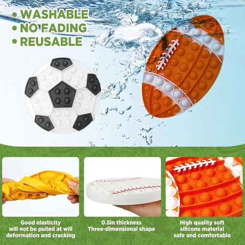 Vista 3 de 4 piezas de juguetes para ansiedad, juguetes deportivos para presionar burbujas, juguete sensorial para fútbol, baloncesto, béisbol, rugby, juguetes