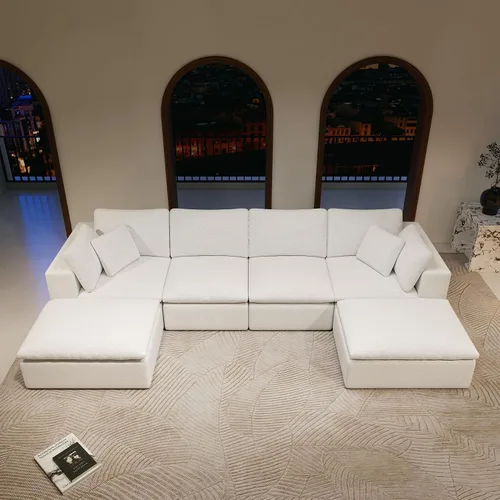 Vista 4 de 108.3x68.9 Inch Modular Sectional Sofa Seat, Upholstered Compressed Couch for Living Room Bedroom Apartment, No Assembly Required, 4PC Free