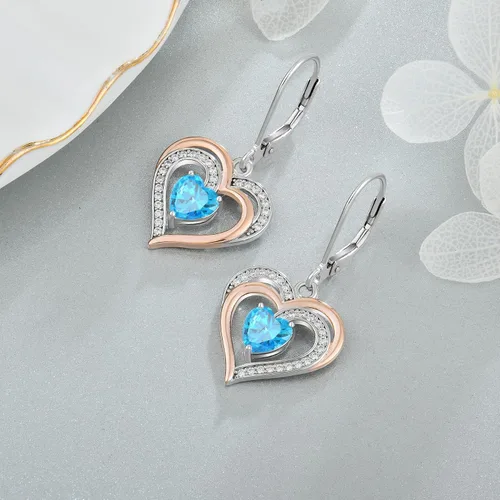 Vista 5 de Raymard Aretes de corazón para mujer, plata de ley 925 colgantes, piedra natal con corte de corazón, joyería para mujer