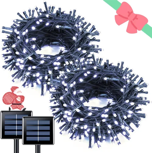 Vista 45 de JMEXSUSS - Paquete de 2, luces solares de Navidad cálidas y multicolor para exteriores, cada una con 100 LED, 10 metros, luces solares impermeables