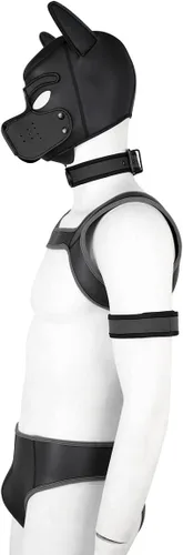 Vista 6 de BaronHong Kit de máscara de cabeza completa de neopreno para perro, disfraz novedoso con cuello y correa Negro