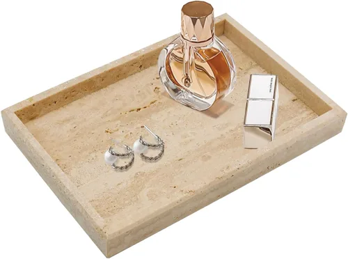 Vista 18 de Bandeja de mármol natural real para baño, tocador, cocina y escritorio, bandeja rectangular de piedra de mármol genuino para joyas, cosméticos