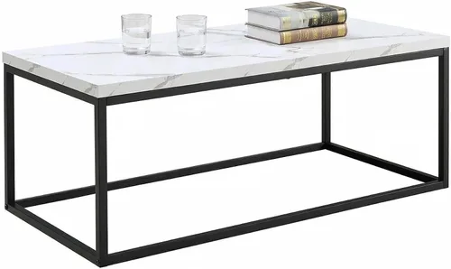 Vista 6 de CENSI - Mesa de centro de mármol blanco de 40 pulgadas, tamaño mediano Mesa de cóctel rectangular industrial de 1.2 pulgadas extra gruesa, patas