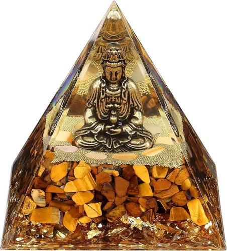 Vista 10 de FENGSHUI-CAISHEN Estatua de Guan Yin en pirámide de organito de cristal curativo - Quan Yin, Kwan Yin, Quan Am, Kuan Yin, Estatua de Guanyin