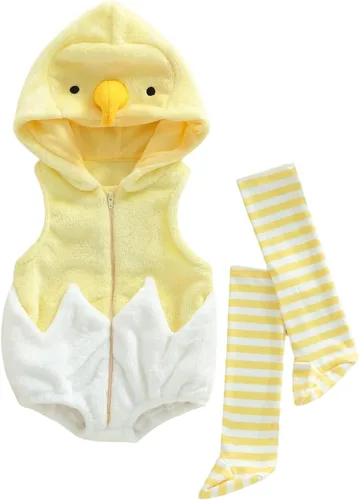 Vista 33 de Disfraz de Halloween para bebé, niño, niña, con capucha, sin mangas, overol con leggings, disfraz de Halloween Disfraz de pato verde