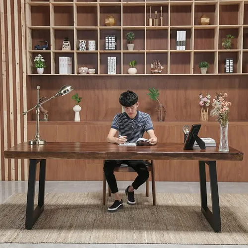 Vista 5 de Mesa moderna simple de madera maciza, 47.2-118.1 in de ancho/2.0 in de grosor, escritorio para computadora de oficina en casa, mesa de centro