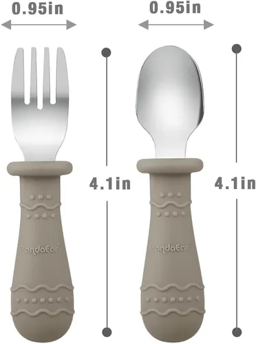 Vista 9 de PandaEar Cucharas de silicona para bebés y utensilios para niños pequeños (bronceado claro/nogal/azul)