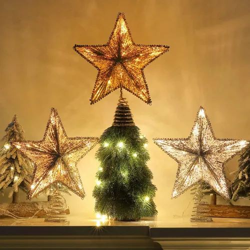 Vista 9 de Luxspire Estrella Superior para Árbol de Navidad, Luces LED de Metal con Purpurina 3D para Decoraciones Navideñas, Operada con Control Remoto y USB
