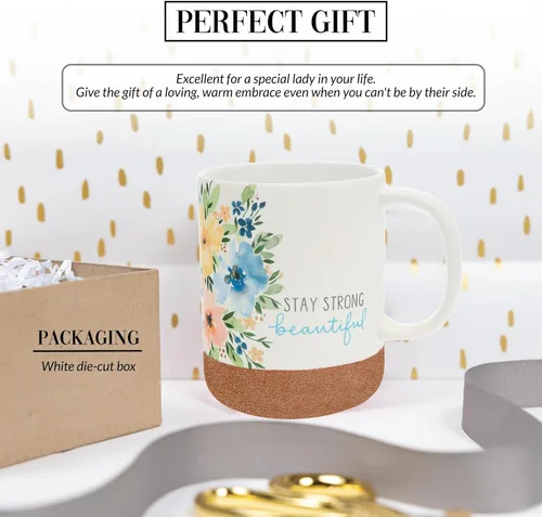 Vista 3 de Pavilion Gift Company Stay Strong Beautiful - Taza de cerámica de 16 onzas con fondo glaseado de arena, floral, taza de café de mango grande, regalo