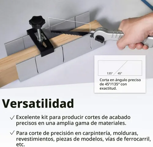 Vista 2 de FIRSTINFO H5441 Caja de ingletes de aluminio metálico de 9.8 pulgadas para sierra manual para sierra de mano con 3 ángulos de corte con tornillo