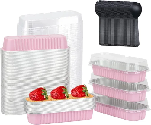 Vista 11 de LNYZQUS Mini moldes para hornear pasteles de 5 oz con tapas, paquete de 100, moldes desechables de aluminio para cupcakes, moldes pequeños