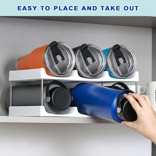 Vista 5 de LANDNEOO Soporte organizador apilable para botellas de agua, para la organización de vasos grandes de Stanley y otros, estante de plástico blanco