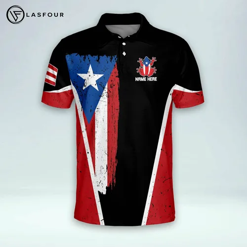 Vista 2 de LASFOUR Camisetas personalizadas de Puerto Rico 3D para hombre camisas personalizadas del orgullo puertorriqueño polo de Puerto Rico para hombre
