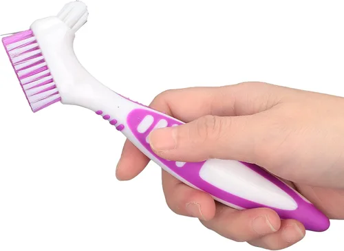 Vista 8 de Cepillo de limpieza de dentadura, cepillo de dientes de doble cara, cepillo de limpieza de dientes falsos, cepillo de dientes portátil de doble cara