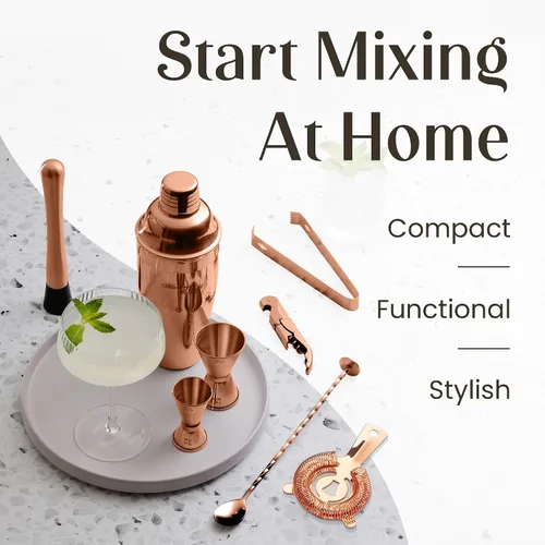 Vista 6 de Conjunto de accesorios para cócteles y bar con soporte de madera rústica