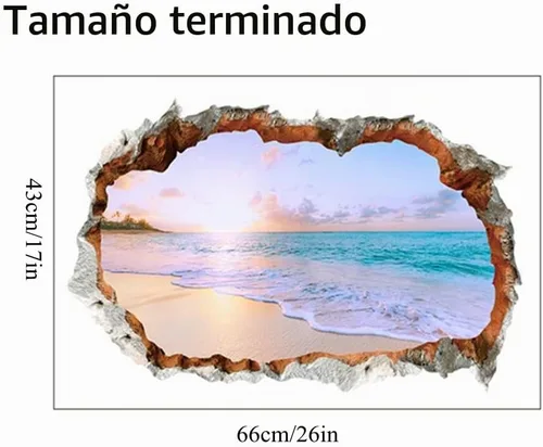 Vista 5 de Pegatinas de pared rota 3D removibles Sunny Beach Wall Sticker Sunset