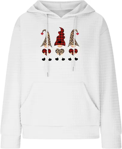 Vista 4 de Sudadera con capucha para mujer, sudaderas de punto gofre de Navidad, estampado de leopardo, a cuadros, blusas cómodas para adolescentes y niñas