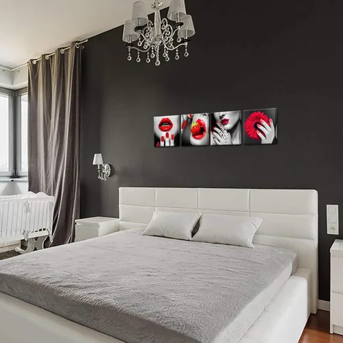 Vista 3 de Biuteawal Impresión artística moderna para mujer, impresión de labios rojos y uñas, elegante enmarcado femenino, pintura de arte de pared, arte