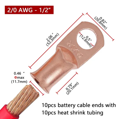 Vista 86 de TKDMR - Kit de 264 piezas de extremos de cable de batería, 132 piezas de terminales de anillo de lengüetas de cable de cobre resistentes AWG 8 6 4 2
