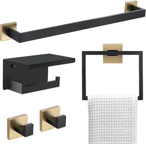 Vista 19 de Juego de Barras Portotoallas Negro Mate de 5 Piezas, Juego de Accesorios de Ferretería para Baño, Juego de Portotoallas Moderno de 23.6 Pulgadas