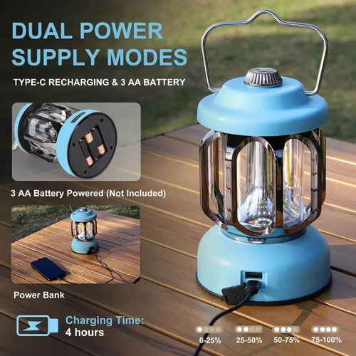 Vista 7 de Linternas LED recargables para campamento, luces vintage para acampar, funcionan con pilas, luces portátiles retro de metal para senderismo
