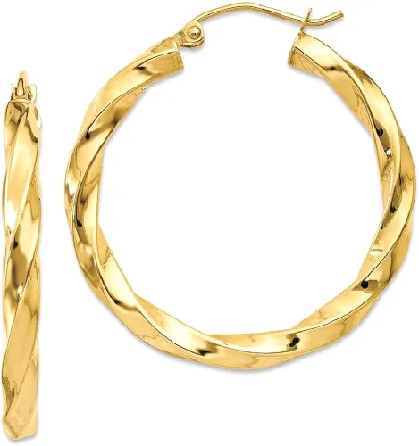 Vista 9 de Juego de aretes de aro trenzados de oro amarillo de 14 quilates de 0.118in, joyería fina redonda para mujer, regalos para ella, Cristal Oro amarillo