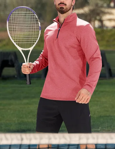 Vista 35 de MAGCOMSEN Sudadera de golf de manga larga con forro polar para hombre, con cremallera de 1/4, térmica, para correr