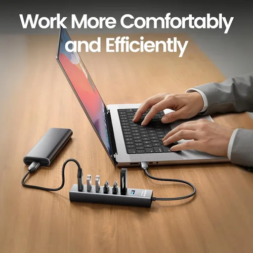 Vista 6 de Adaptador multipuerto USB C a USB Hub, adaptador multipuerto USB C 7 en 1 de aluminio, extensores USB, adaptador USB a USB C para MacBook Pro/Air