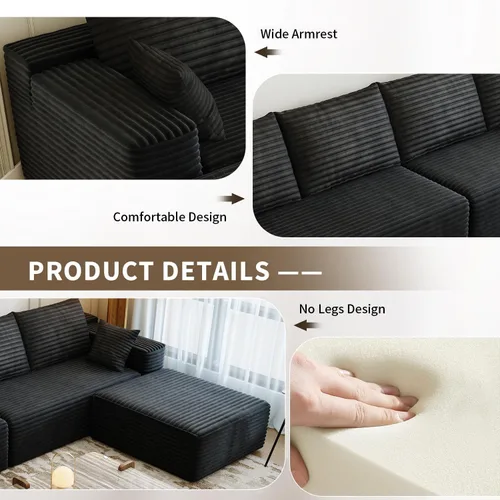 Vista 9 de Sofá modular modular de 139.4 pulgadas, sofás minimalistas en forma de L con diván de asiento medio, moderno sofá convertible de asiento profundo