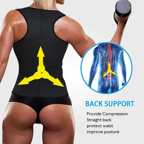 Vista 4 de Chaleco de sauna de neopreno para mujer, entrenador de cintura, sudor caliente, corsé delgado con cremallera, camiseta sin mangas para entrenamiento