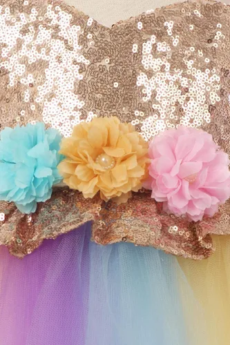 Vista 3 de Rainbow Unicorn Lentejuelas Tutú Bebé Niñas Vestido Cumpleaños Multicolor Diadema