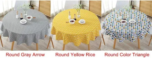 Vista 7 de DaMai Mantel simple estilo americano, mesa redonda, algodón y lino, a prueba de polvo, para mesa de buffet, fiestas, cenas de Navidad, triángulo