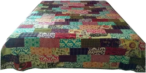 Vista 7 de Rastogi Handicrafts India étnica hecha a mano con apliques Jogi Work de algodón doble tamaño Queen Multicolor funda de sábana (multicolor, 20 cajas)