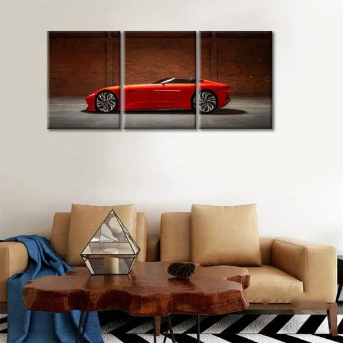 Vista 4 de Arte de pared de auto deportivo rojo para sala de estar, arte de pared de lienzo de súper auto genial, imágenes pósters, 3 piezas, arte moderno