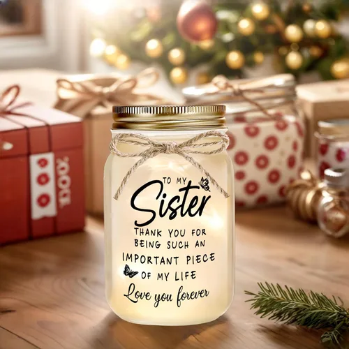 Vista 5 de Regalos para hermanas de parte de la hermana, tarro decorativo con brillo cálido, regalos únicos para hermana, regalo de cumpleaños, Navidad, día