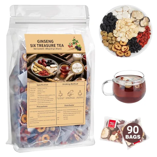 Vista 8 de Fórmula de Té de Riñón Ginseng Seis Tesoros, Té de Hierbas de Ginseng y Mora, Limpieza y Reparación de Riñones Detox, Bolsitas de Té Herbal