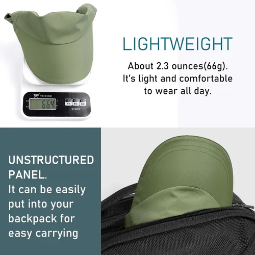 Vista 70 de Gorra de béisbol impermeable para hombre, sombrero de lluvia plegable para correr al aire libre, sombrero de pesca solar