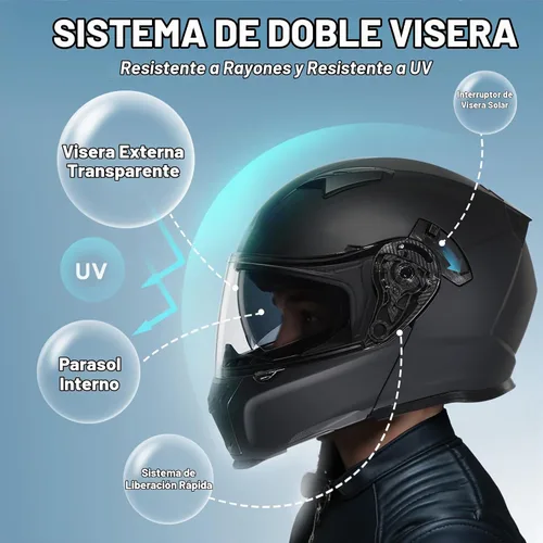 Vista 4 de TRIANGLE Casco modular abatible, doble visera de cara completa aprobado por DOT para adultos Features quick-release inner sunshield, custom-fit
