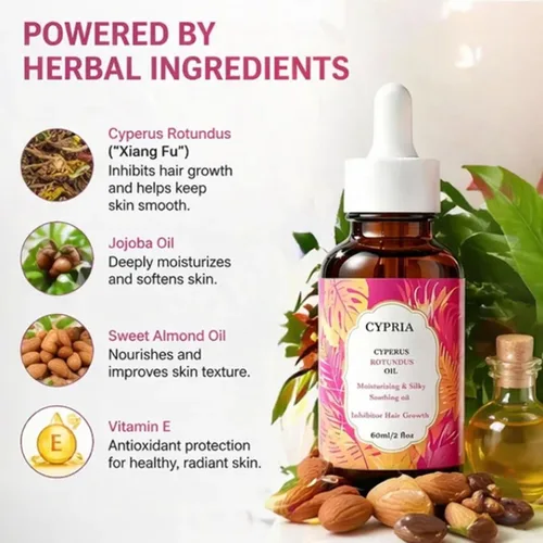 Vista 3 de Cypria Cyperus Rotundus Hair Growth Inhibitor Oil, Herbal Body Oils, Skin Smoothing & Moisturizing Oil, Lightweight Plant Based Oil for Arms, Legs