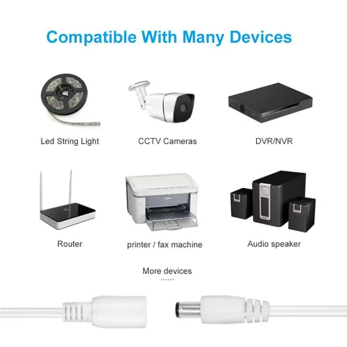 Vista 4 de 2pcs 6.6 ft/6.56Feet DC Cable de extensión de 12V DC adaptador de alimentación Cable de extensión de enchufe 0.217 in x 0.083 in macho a hembra